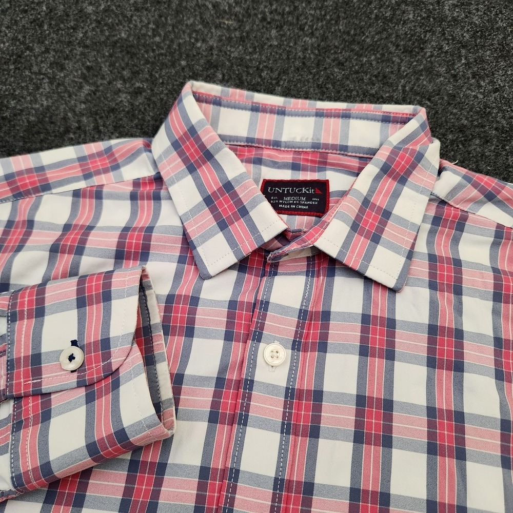 Untuckit Mens Medium Multicolor Plaid Button Up Shirt Nylon Spandex Blend